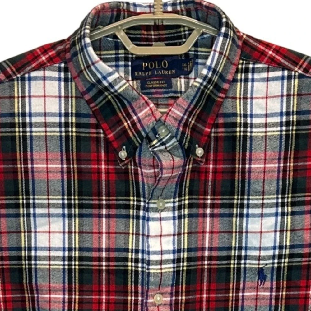 Polo Ralph Lauren Button Down XXL Mens Multi Color Plaid Flannel Performance